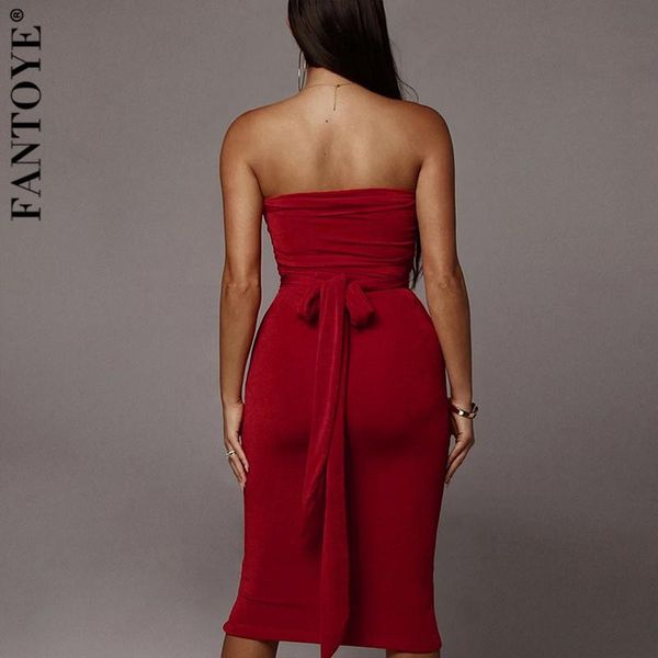 

fantoye fashion new bandage party dress women 2019 autumn strapless midi bodycon dress elegant celebrity party clubwear026, Black;gray