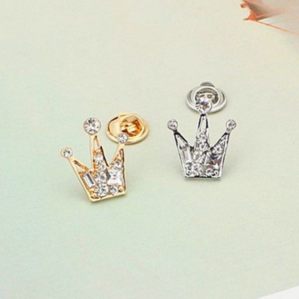 

fashion luxury rhinestone mini small imperial crown brooches crystal brooches pins denim bag pin badge jewelry for girls boys, Gray