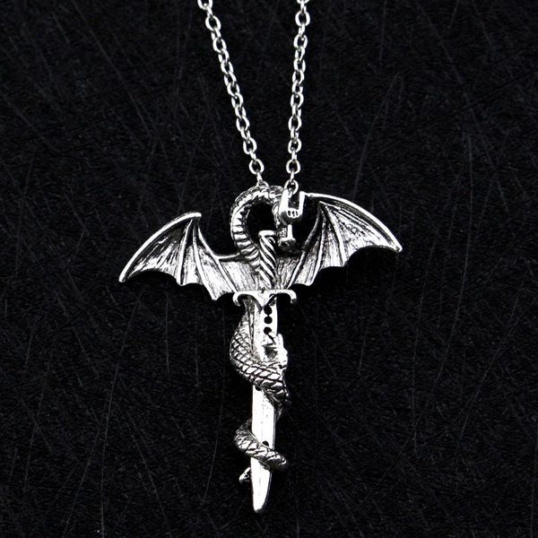 

european american fashion trendy mens rock roll fashion pterodactyl gold color sword men's titanium steel metal pendant necklace, Silver