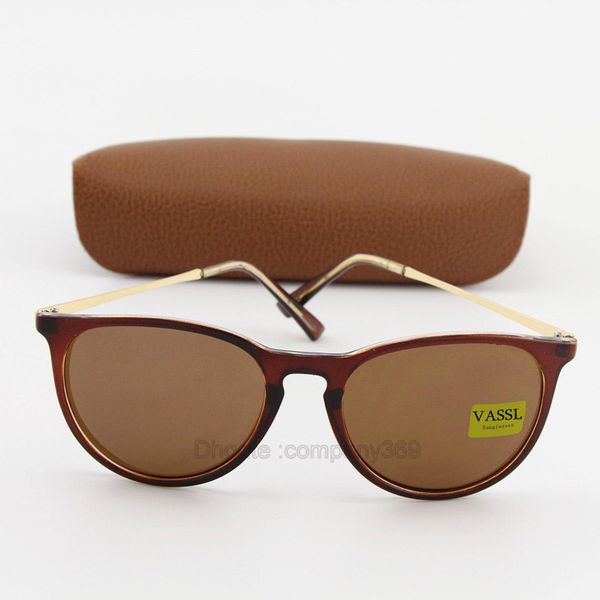 

5pcs new vassl fashion sunglasses for man woman sun glasses brown frame 54mm lens gafas de sol with box, White;black