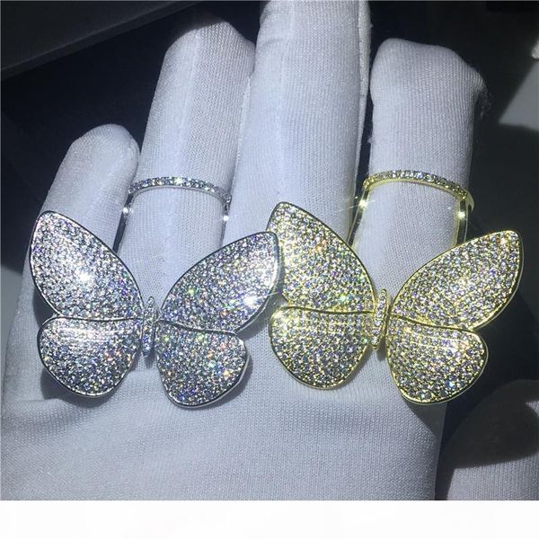 

flying butterfly ring mirco pave 299pcs diamond 925 sterling silver party wedding band ring for women men finger jewelry, Slivery;golden
