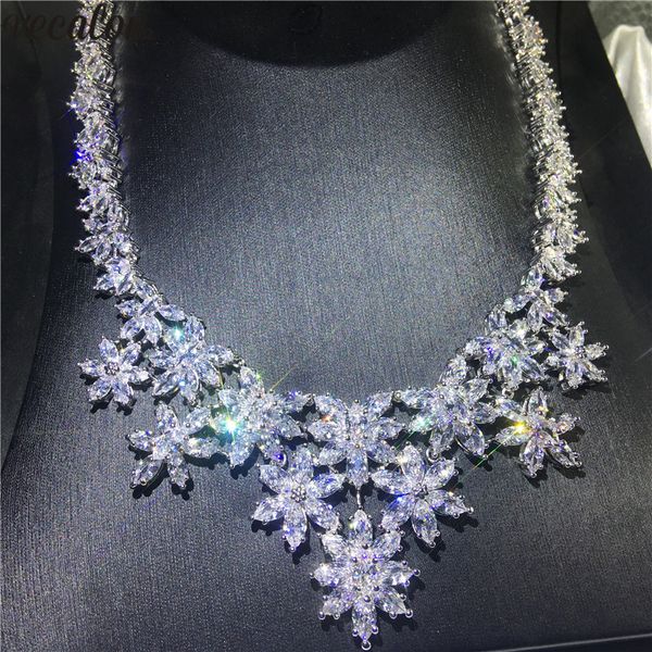 

vecalon luxury flower necklace gold filled marquise cut cz evening party necklaces for women wedding accessories jewelry, Silver