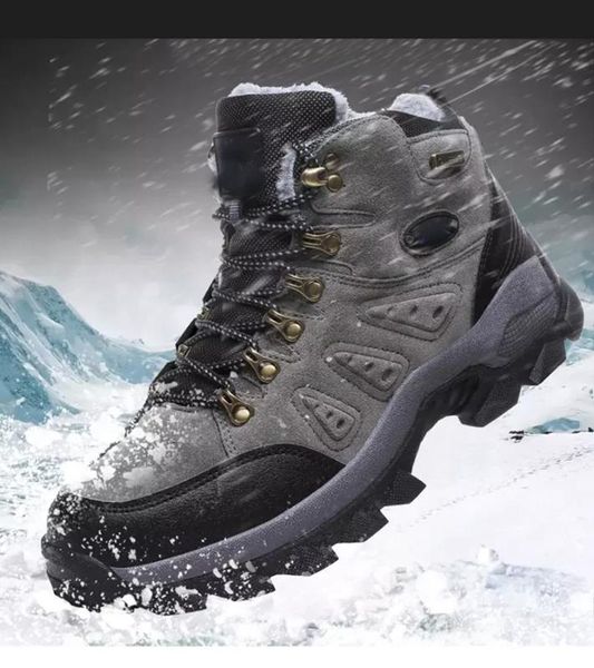 

men winter snow outdoor causal boots for men ankle hiking shoes relaxed rubber comfortable safety work platform, Black