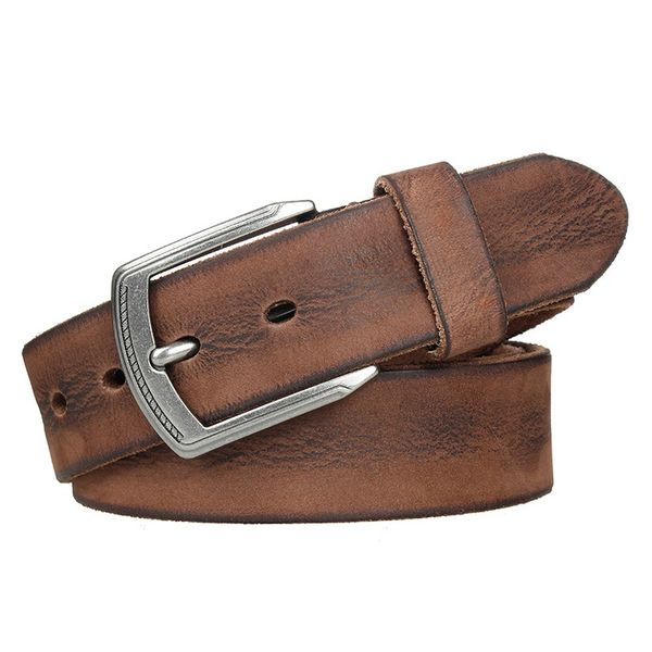 

cowhide men pin buckle belt vintage luxury men's jeans belt full grain leather belts fashion genuine leather belts for men waist, Black;brown