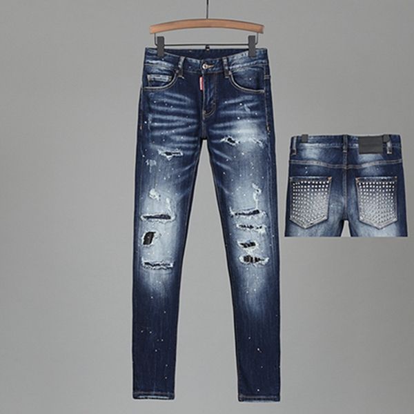 

new men's designer jeans distressed zipper hole men jeans casual jeans men skinny biker pants blue k9113