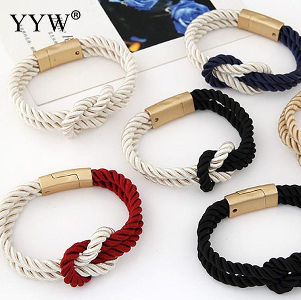 

women fashion twist wrap bracelets black red blue color braided rope bracelets bangles gold clasp simple nylon cord wristband, Golden;silver