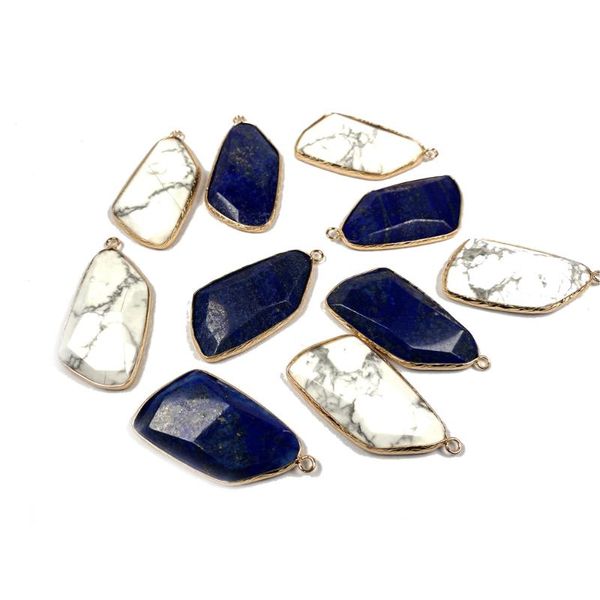 

charms natural stone irregular shape section white pine lapis lazuli pendant for handmade jewelry making diy necklace accessorie, Bronze;silver