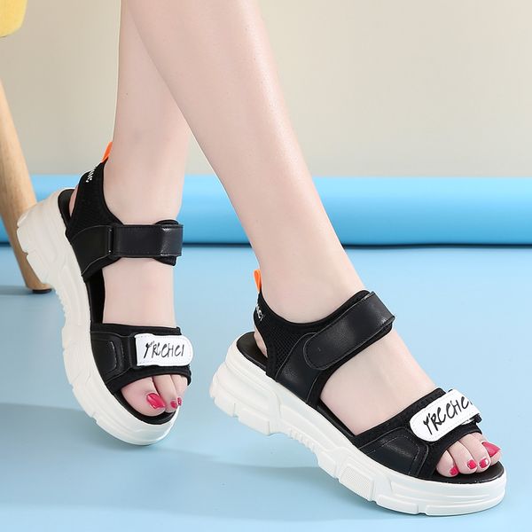 

лето сладкие дамы платформы сандалии сплит кожа женская обувь каблук высокий 5cm обувь женщины сандалии женщины sandalia feminina, Black