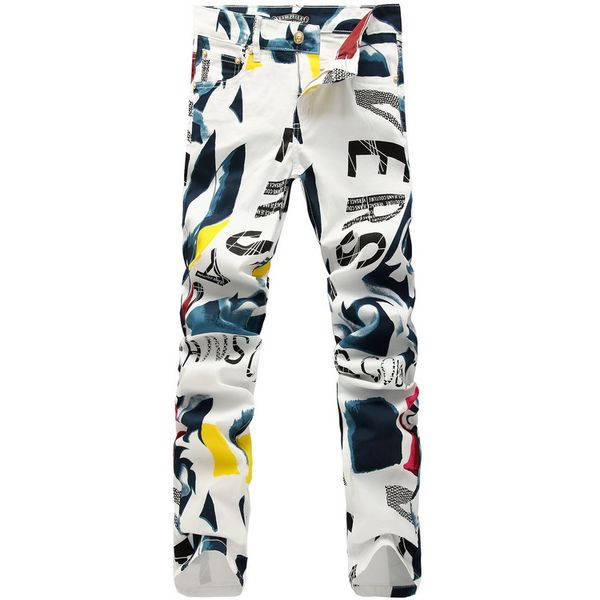 

28-40 2020 italy hit color printing painted jeans for men slim stretch feet pants plus size jeans trousers costumes clothing, Blue
