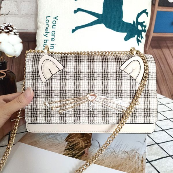 

new bag female chain small cat bag diamond cover messenger mini student lattice shoulder bags women purse and handbags