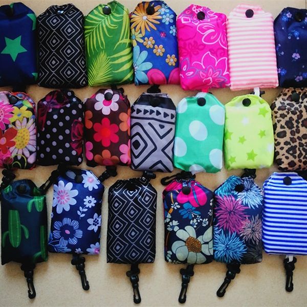 

large storage nylon foldable shopping bags reusable eco-friendly folding bag shopping bags storage bags protable hook totes sale e81801, Black