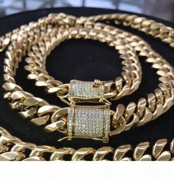

mens cuban miami link bracelet & chain set 18k gold plated 12mm *lad diamond clasp*, Silver