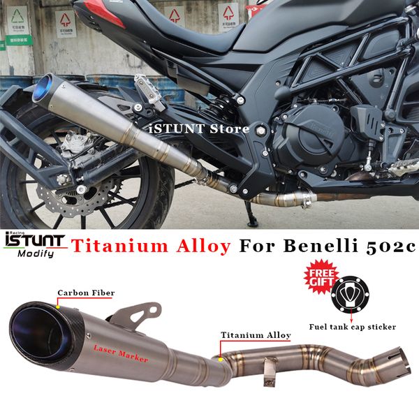 

slip on for benelli 502c motorcycle exhaust system modified escape titanium alloy middle link pipe carbon fiber muffler