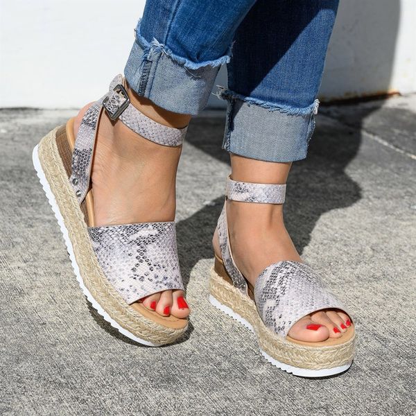 

sandals women summer high heels 2021 woman wedges ladies platform casual buckle women's peep toe female beach shoes plus size, Black