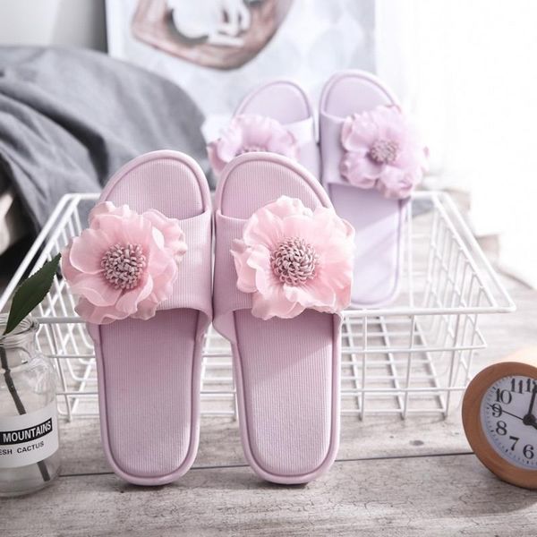 

summer home slippers women indoor floor slip on flats living room slipper non slip bedroom flower sliders shoes designer 2020, Black