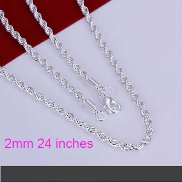 

2020 16-24 inch beautiful fashion elegant silver plated shine twisted line 2mm chain cute rope necklace
