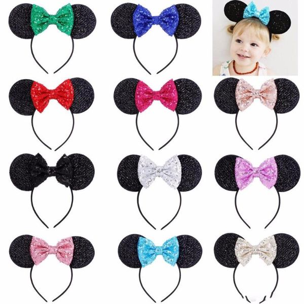 

baby girls bow hair sticks big sequin bow hairbands cute animal mouse ears headbands children hair accessories kids party wear, Slivery;white