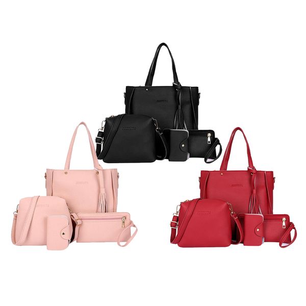 

3x four-piece fringed suit for handbag red + black + pink, Black;red