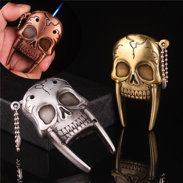 Creativo Butano Torch Accendino Accendino Divertente Toy Skull Gas Accendino Catena Key Catena Metallo Portatile Gommino Gommino Giretto Benditore Fire Accendino senza gas