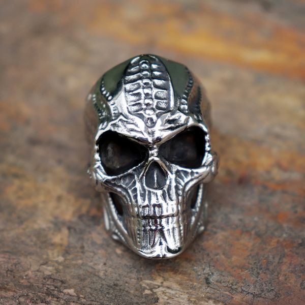 

rock gothic biker rings men's steampunk mechanical skull ring 3161l stainless steel ring for men punk jewelry, Silver