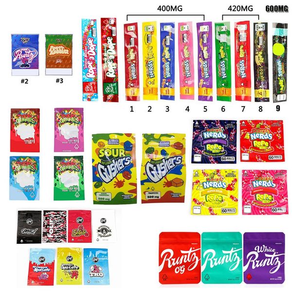 

nerds rope bites dank gummies wonka errlli runtz gasco sour gushers cannaburst rope dope infused packaging mylar bag pouch package