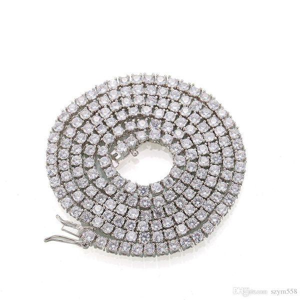 

iced out chains hip hop jewelry men full diamond pendant necklace micro cubic zirconia copper set diamond necklace bread square diamon, Silver