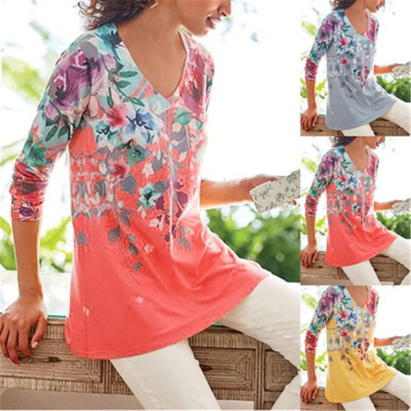 

womens long sleeve v-neck t-shirts fashion trend summer cardigan shirt tees designer female casual loose women tshirts clothes, White