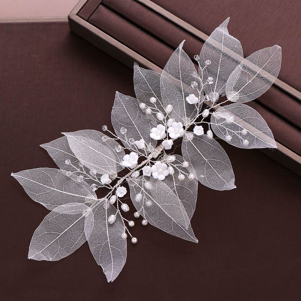 

forseven white flower leaf handmade headband bridal hair jewelry pearl crystal tiaras headpiece women girls hair accessories jl, Golden;silver