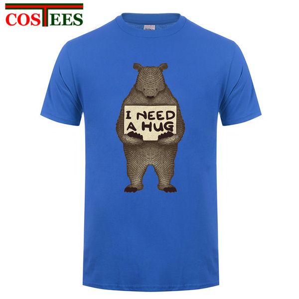 

2018 vestidos cute bear i need a hug print t shirts boys casual cotton hipster funny t-shirt for men tee drop ing