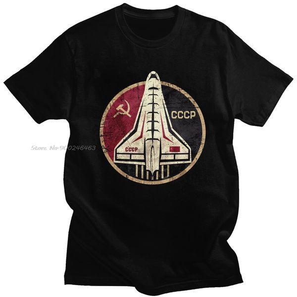 

classic vintage cccp t-shirt men space shuttle emblem tshirt short sleeve ussr rocket investigation summer t shirt cotton tee