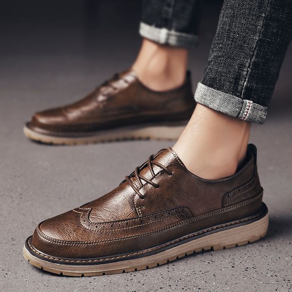 

split leather men flats lace up fashion black men shoes sewing for gentlemen oxfords zapatos hombres mature man shoes s5