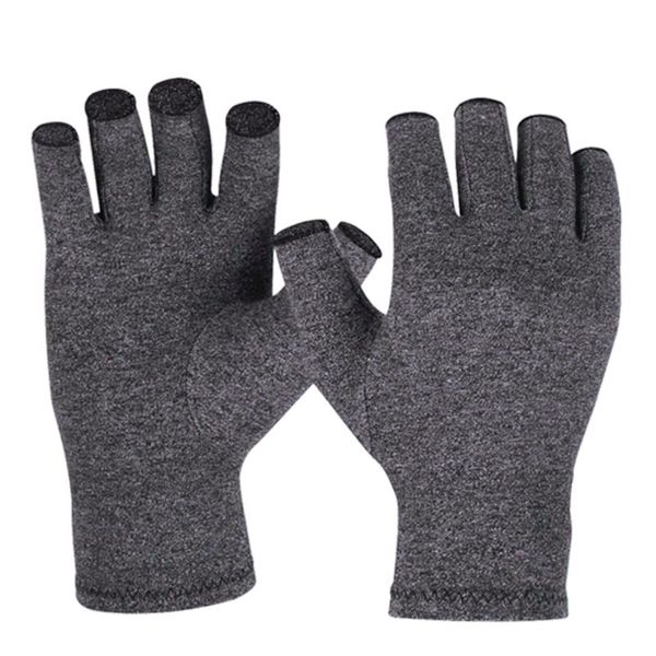 

man women elastic half finger carpal tunnel breathable pain relief hand solid health compression arthritis gloves black, Black;red