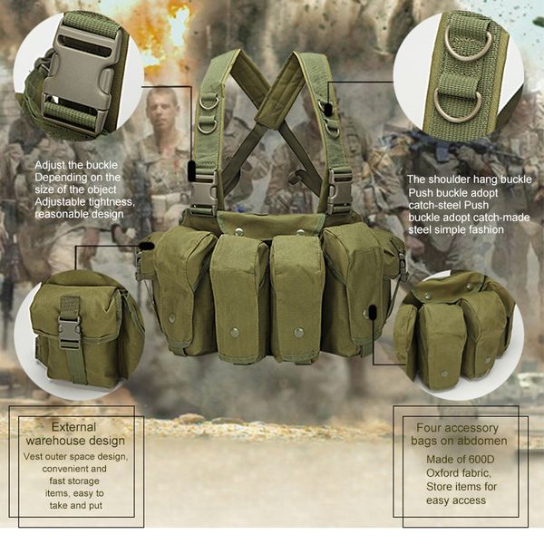 

hunting jackets chest rig tactical vest army equipment pouch outdoor paintball men durable, Camo;black