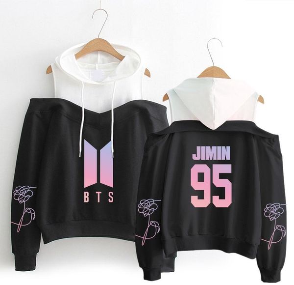 

winter women s off shoulder hoodie sweatshirt hooded pullover long sleeve blouse love yourself harajuku sweatshirt045, Black
