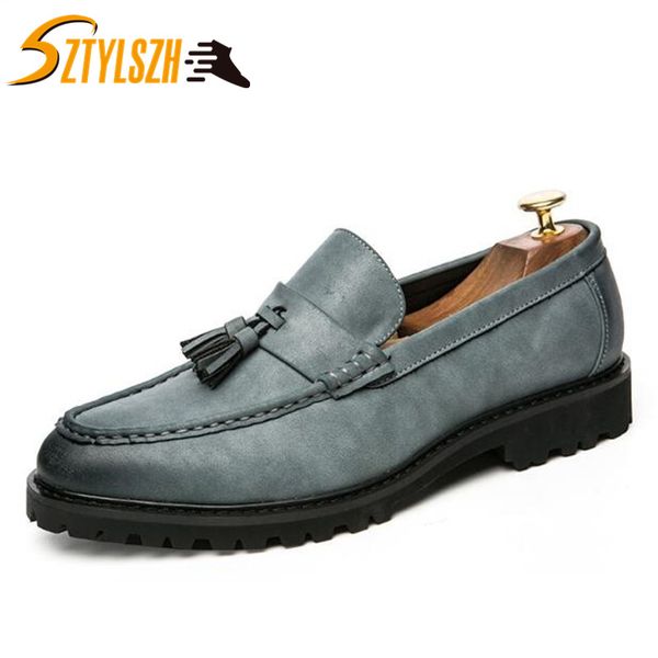 

fashion classic men dress shoes classic tassel brogue oxford shoes british style leather loafers soft flats wedding formal, Black