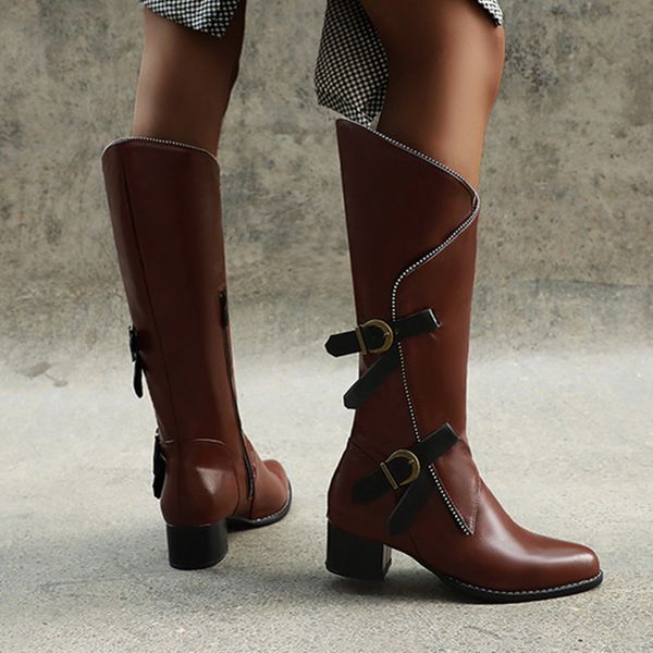 

cossacks europe and america boots woman motorcycle boots knee thigh winter warm shoes 2020 female, Black