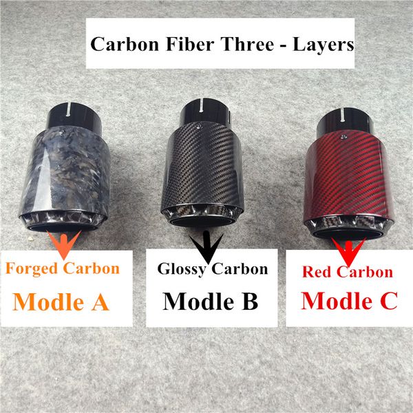 

one piece three layers twill carbon exhaust tips glossy black stainless steel for akrapovic tuning muffler nozzles exhaust pipes