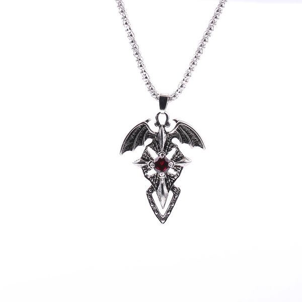 

sell the movie bat cross pendant necklace men red white crystal birthstone devil necklace pendants statement jewelry, Silver