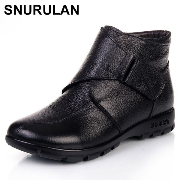 

boots snurulan plus size(35-43) 2021 ankle women genuine leather flat snow casual shoes woman thickening warm, Black