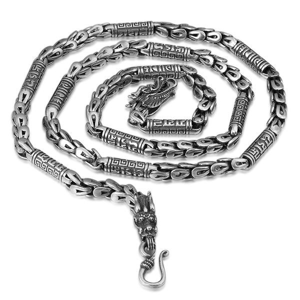 

pure silver 5mm thick handmade religious budda mantra long chain carved dragon head scale s925 necklace (hy