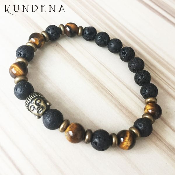

yoga meditation bracelet wrists for men antique bronze buddha bracelet tiger's eye & lava solar plexus men, Golden;silver