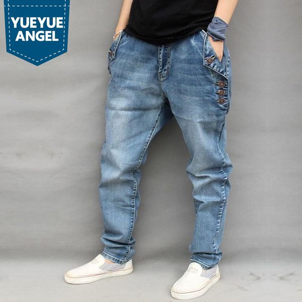 

fleece lining jeans men loose fit winter plus size 7xl stretch denim trousers thick warm harem pants casual washed biker trouser, Blue