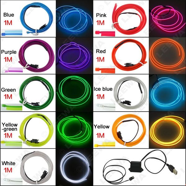 

1 m band edge luminescent light car decorative line ambience light with usb driver unit car atmosphere el wire 9-color