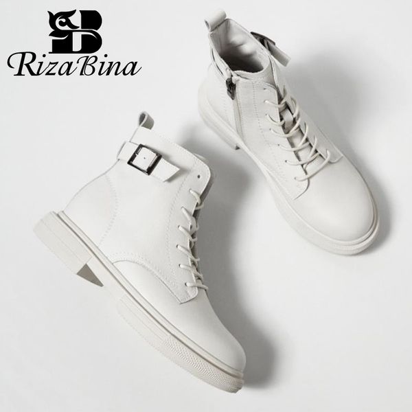 

rizabina new women real leather ankle boots thick bottom zipper shoes woman winter warm shoes fashion cool footwear size 34-40 cx200820, Black