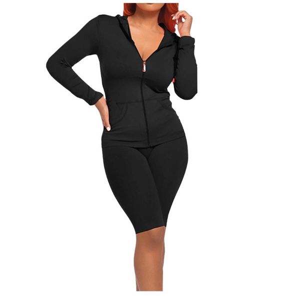 

gym clothing 2021 women autumn lady split 2 piece sports suit casual solid color set ladies slim tracksuit sportwear #3, White;black