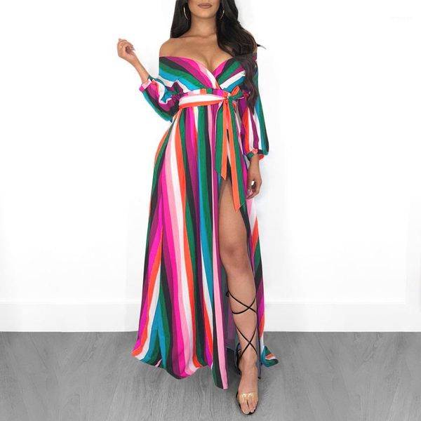 

out split party dresses womens club clothes women stripe long sleeved dresses slash neck hollow, Black