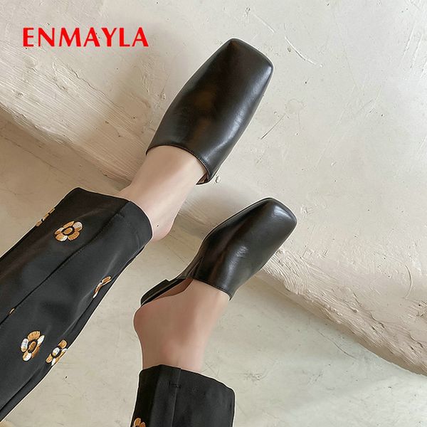 

enmayla 2020 casual round toe pumps women shoes mules slip-on fashion wedding shoes luxury women designers genuine leather, Black