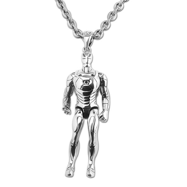 

65cm 100% real pure 925 sterling silver necklace 2.5mm chain men gift thai silver long iron man pendant necklace