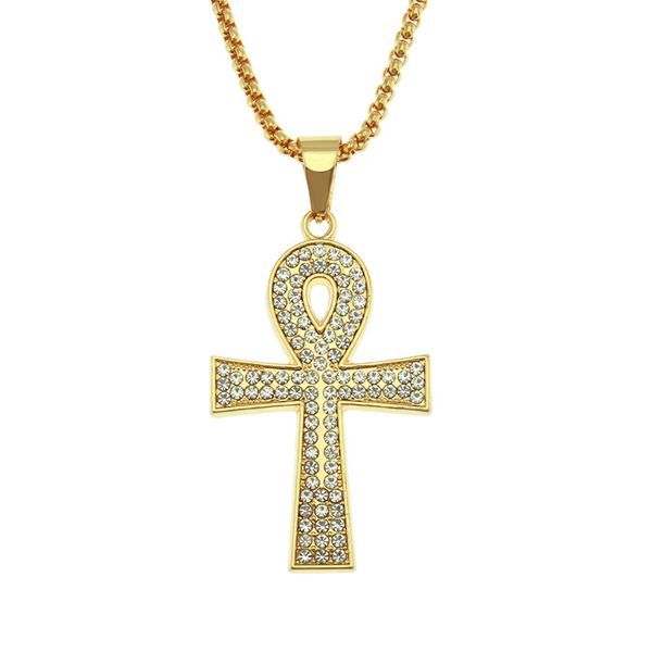 

new fashion hip hop bling iced out crystal key cross pendants necklace for men rapper fashion chain jewelry, Silver