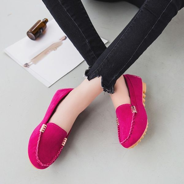 

women flats faux suede slip on flat shoes woman loafers metal boat slippers soft female pea shoes black zapatos mujer h14-56